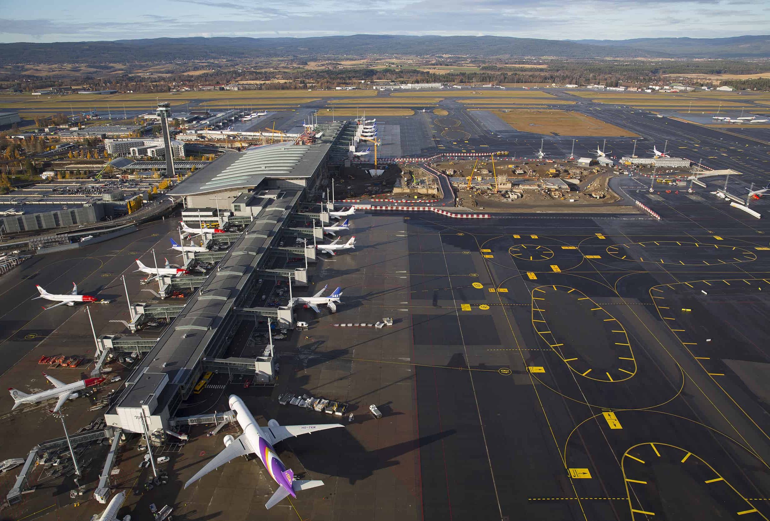 Oslo lufthavn sett ovenfra